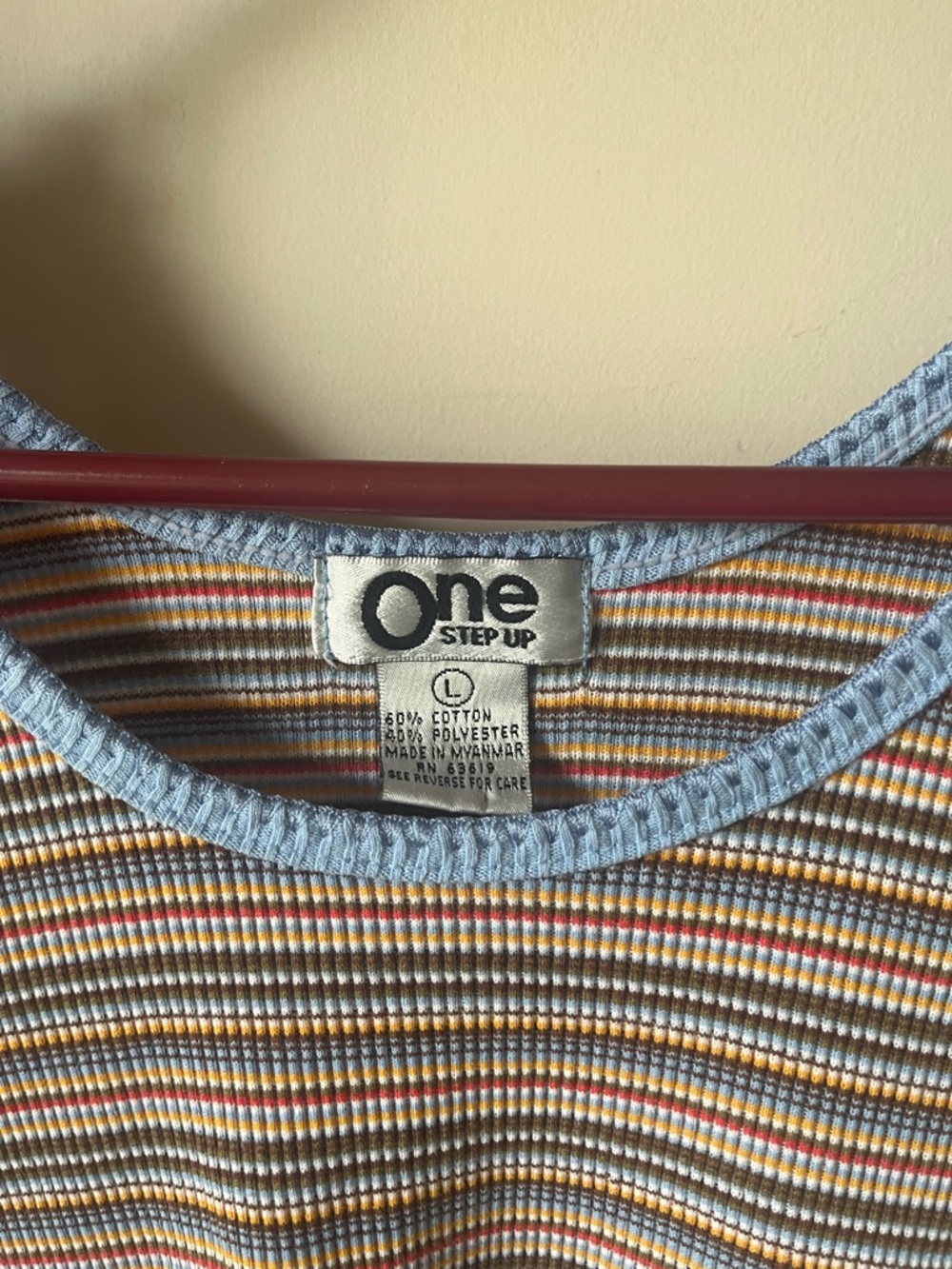 Vintage 90s Y2K One Step Up Energie Striped Crazy Stripe Coquette Tank Top L - Picture 2 of 5